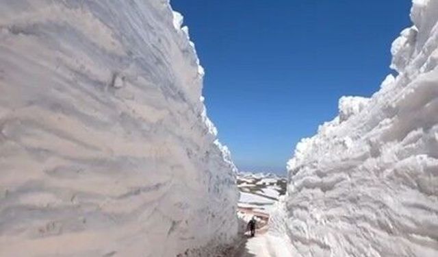 Tokat'ta kar duvarları yolu tünele çevirdi