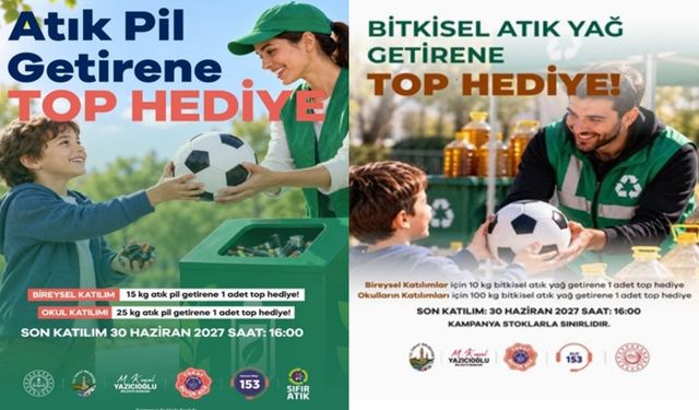 TOKAT’TA SIFIR ATIK SEFERBERLİĞİ: ATIK YAĞ VE PİL GETİRENE TOP HEDİYE