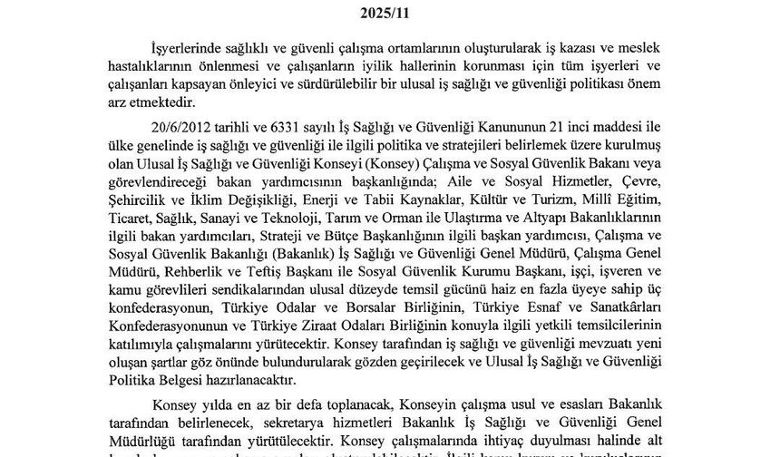 Ulusal İş Sağlığı ve Güvenliği Konseyi toplanıyor