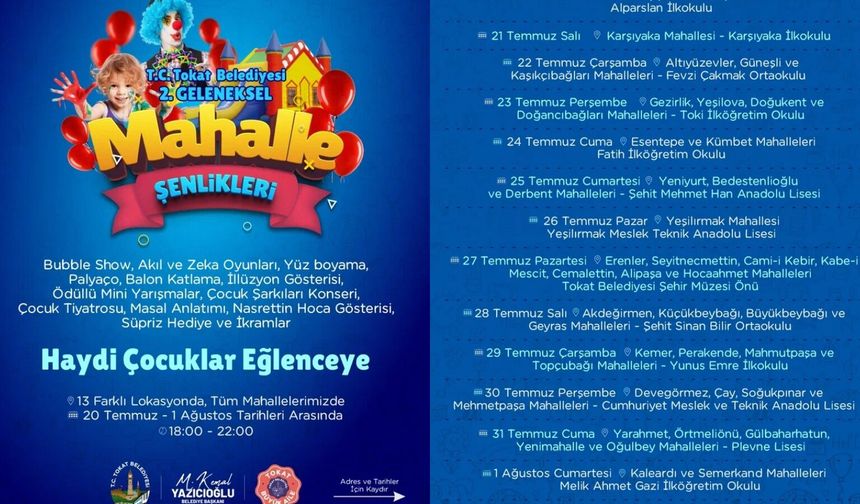 TOKAT BELEDİYESİ 2. GELENEKSEL MAHALLE ŞENLİKLERİ BAŞLIYOR