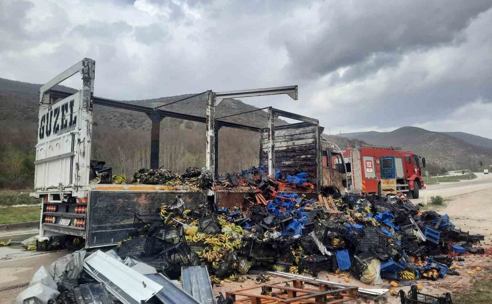 Tokat'ta çilek yüklü kamyon yandı