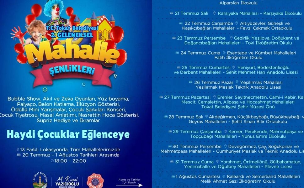 TOKAT BELEDİYESİ 2. GELENEKSEL MAHALLE ŞENLİKLERİ BAŞLIYOR