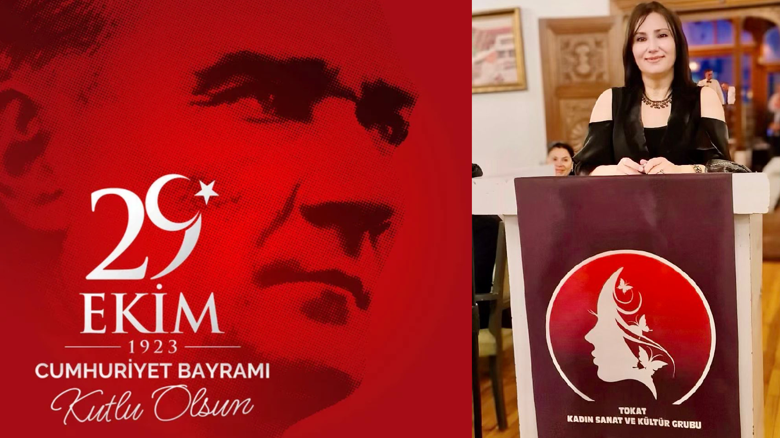 BAŞKAN HACER DOĞAN, 29 EKİM CUMHURİYET BAYRAMI'NI KUTLADI 
Tokat Kadın Sanat ve Kültür Grubu Başkanı Hacer Doğan, Türkiye Cumhuriyeti'nin kuruluşunun 102. yıl dönümü dolayısıyla yaptığı açıklamada,  “Tarihi zaferlerle dolu olan aziz milletimizin, Gazi Mustafa Kemal Atatürk önderliğinde büyük bir inanç ve kararlılıkla yürüttüğü Kurtuluş Savaşı’nı zaferle taçlandırarak kurduğu Cumhuriyetimizin ilanının 102. yıl dönümünü gurur ve coşkuyla kutluyoruz.
Tarihte emsaline az rastlanır bir mücadeleyle yurdunu düşman işgalinden kurtaran şanlı milletimiz, egemenlik ve bağımsızlığından asla ödün vermeyeceği gerçeğini tüm dünyaya göstermiştir.   19 Mayıs 1919’da Samsun’da yakılan bağımsızlık meşalesi, yurdun dört bir yanında inançla, fedakârlıkla ve sarsılmaz bir azimle büyütülmüş; milletimizin topyekûn seferberliğiyle zafere ulaşılmıştır. 29 Ekim 1923, milletimizin yeniden doğduğu, Cumhuriyet'in ilan edildiği gündür.  Cumhuriyetimizin kurucusu Gazi Mustafa Kemal Atatürk başta olmak üzere, tüm kahraman şehitlerimizi ve gazilerimizi rahmet, minnet ve şükranla anıyorum. Ruhları şad olsun. Birlik, beraberlik ve kardeşlik duygularımızın daim olmasını temenni ediyor; 29 Ekim Cumhuriyet Bayramı’nı en kalbi duygularımla kutluyorum.” İfadelerini kullandı.